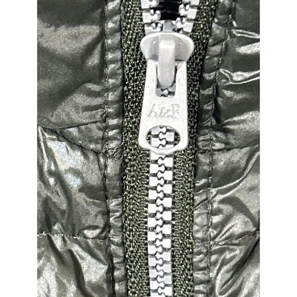 Abercrombie Fitch Jacket XL Full Zip Army Green Down Filled Quilted Hood Puffer - Picture 6 of 16